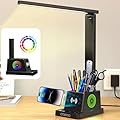 cozoo Desk Lamp,LED Desk Lamps for Home Office,Wireless Charger Small Desk Lamp with Pen Holder,Color Changing Nightlight,12 Lighting Modes,Desk Lamp for College Dorm Room,Desk Light,Nail Desk Lamp