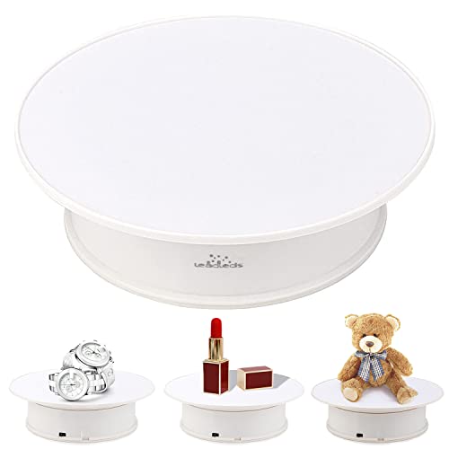 Leadleds - Base ruotante motorizzata, in velluto nero, piatto girevole perfetto per hobbistica, collezioni e gioielli, da 20 cm, Bianco, 1.5 voltsV