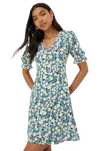 Dorothy Perkins Floral Short Sleeve V Neck Jersey Mini Dress, 16, Multi