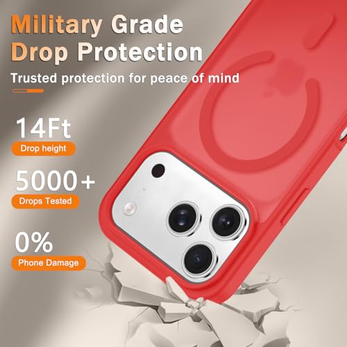 Image of YENAPOON for iPhone 17 Pro Max Case, Matte Magnetic Phone Cover [with 1 Screen Protector] [Support for MagSafe] [Shockproof Military Grade Protection] Translucent Frosted Back, Red