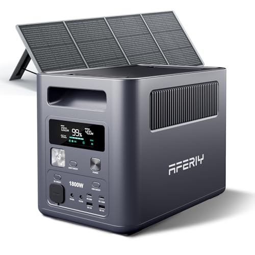 AFERIY Portable Power Station with 100W High-Efficiency Solar Panel, 1024Wh LiFePO4 Solar Generator Kit, 1800W AC Output, Compact Station & Foldable Panel for Home Backup, Camping, RV Nomad1