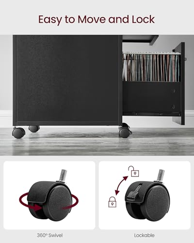 Image of VASAGLE 2 Drawer File Cabinet with Lock, Rolling Printer Stand