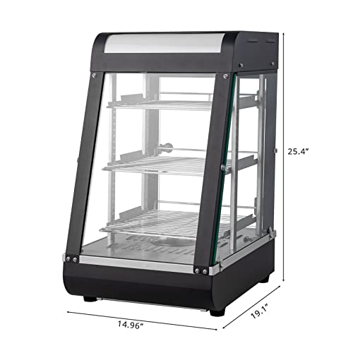 Rovsun 15" Pizza Warmer Food Warmer Commercial, 3-Tier Electric Food Warmer Display Countertop W/Led Lighting Adjustable Removable Shelves Glass Door, Pastry Display Case For Buffet Restaurant 1000W #TOP5