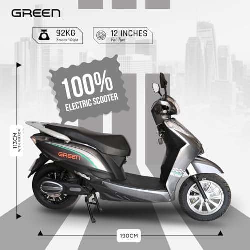 Image of Green Elaan Low Speed Electric Scooter Non RTO 60KM Range Grey with Portable Charger