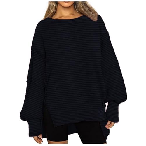 Akklian Oversized Sweaters Crewneck Long Sleeve Side Split High Low Pullover Tops Casual Tunic Tops Plus Size