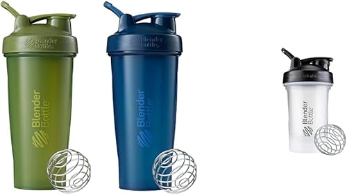 BlenderBottle Botella mezcladora clásica perfecta para batidos de proteínas y antes del entrenamiento, 28 onzas (paquete de 2), musgomusgo y azul