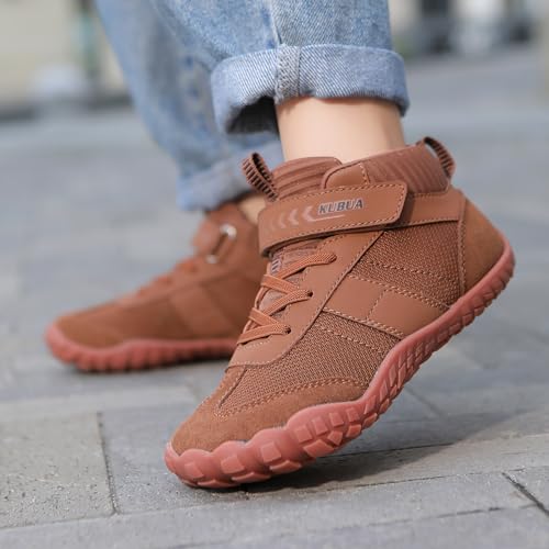 Image of KUBUA Kids High Top Barefoot Shoes Boys Girls Minimalist Zero Drop Sneakers | Wide Toe Box, Padded Collar for Ankle Support, Non-Slip, Hiking, Tennis, Walking, School, Wrestling, Gym, Little Kid, Big Kid