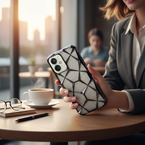 Image of Protective Gliter Case for Redmi 13C 5G Diamond Glitter Protective Cover with Geometric Pattern Design (Black)