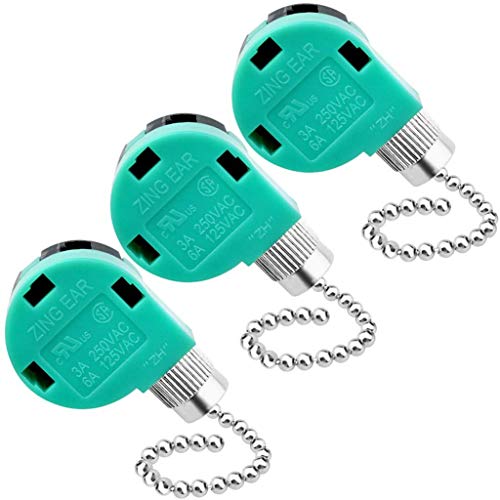 Topbuti 3 Pack Ceiling Fan Switch 3 Speed 4 Wire Zing Ear ZE-268S6 Fan Pull Chain Switch Replacement Speed Control for Ceiling Fan Light, Wall Lamps, Cabinet Light (Silver)