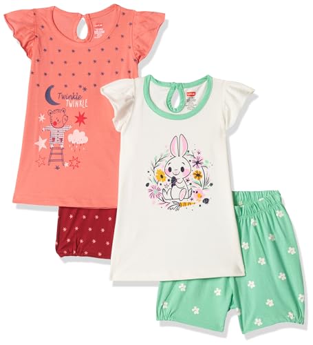 Image of LuvLap Baby Girls Regular Fit 100% Cotton Half Sleeves Girls Top CoSet Pack of 2