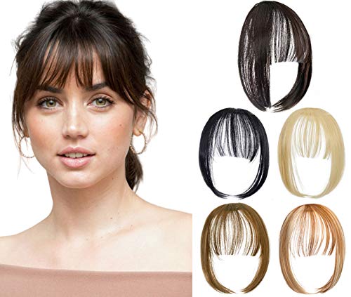 Felendy Clip in Bangs Hair Piece One Piece Thin Fringe Front Neat Air Bangs Extensions with Temple Hand Made Silver Grey