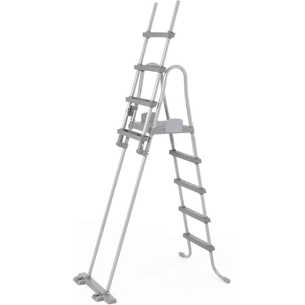 Trade Shop - Scaletta di Sicurezza per Piscine 132cm con Gradini in Plastica Telaio in Metallo 58332 -