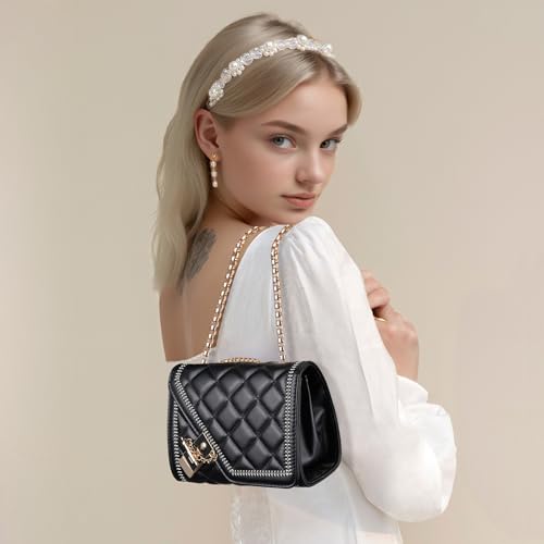 Aiqudou Quilted Crossbody Bag for Women - Leather Shoulder Bag Fashion Chain Small Purse3