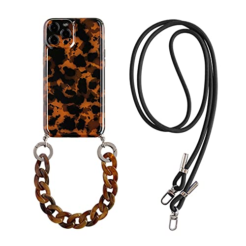 Coque iPhone 12 ambre léopard avec lanière amovible pour femme active