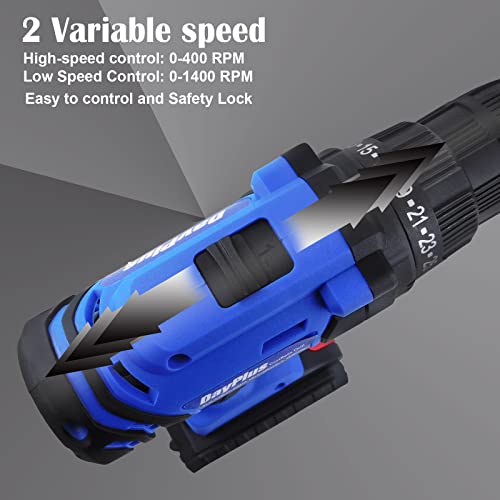 21V Akku-Bohrschrauber-Elektroschrauber-Set, leistungsstarker Lithium-Lon-Akku, 21 Volt Kombi-Schrauber, DIY 26-teiliges Zubehör-Set, 2PCS 1.3AH Akkus – Bild 6