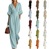 Mono Mujer Elegante Pierna Ancha V Cuello Media Manga 3/4 Cintura Entallada Bolsillos Liso Verano Fiesta Boda Ceremonia Trabajo Oficina Casual Moda Palazzo Largo Cómodo Ligero Transpirable