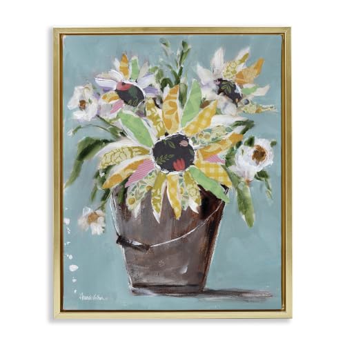 Flower Bucket Bouquet Floral, 25 x 31 Inch Canvas in Floater Frame
