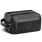 Travel Toiletry Bag for Men and Women, Travel Shaving Dopp Kit Water-resistant Bathroom Toiletries Organizer PU Leather Cosmetic Bags (Black)