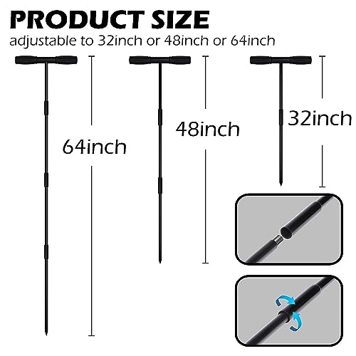 Sfcddtlg 64 Inch Metal Ground Soil Probe Rod - Adjustable Soil Sample Probe - T-Handle Septic Tank Locator for Tile Probing, Soil Compaction, Locating Underground Pipes, Landscaping, Gardening