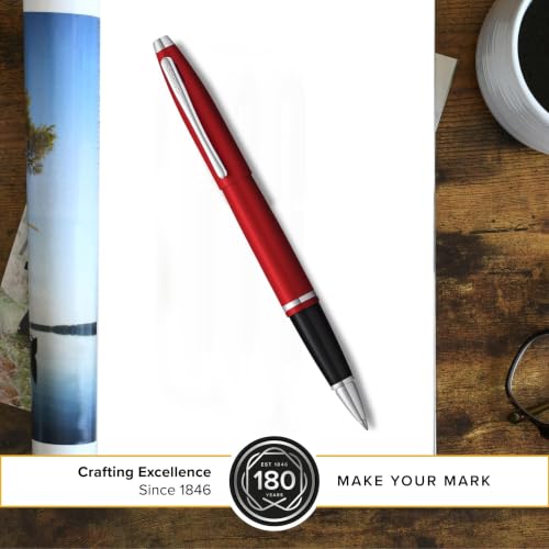 Image of Cross Calais Matte Metallic Crimson Refillable Rollerball Pen - Medium Point, Black Ink, Smooth Writing, Presented in a Luxury Gift Box