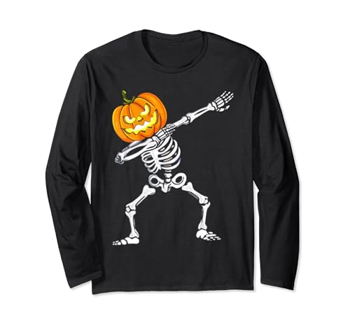 Divertida camiseta de Halloween para niños Dabbing Skeleton Pumpkin Manga Larga