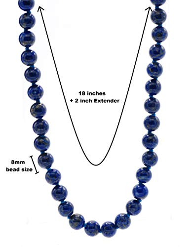 LTC DESIGNS Sterling Silver 8 mm Lapis Lazuli Bead Necklace, 18"+ 2" Extender for Men, Women, and Teens - Image 4