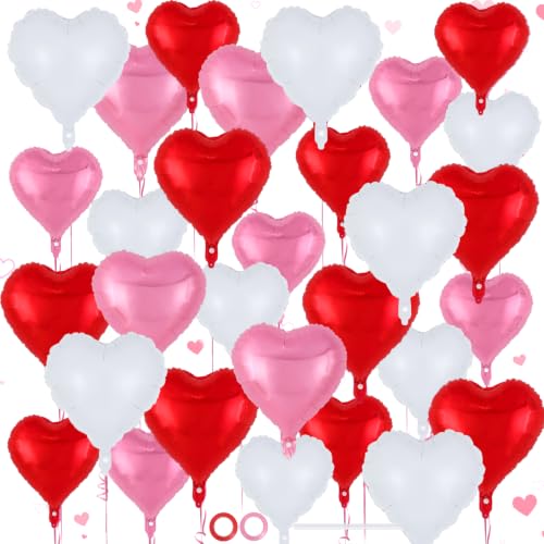 Image of 50 Pcs Red Pink White Heart Balloons,5 Inch and 10 Inch Heart Foil Balloons Love Balloon Valentine Balloon for Birthday Party Wedding Engagement Party Baby Shower Valentine Day Decorations