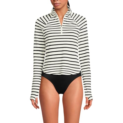 Lands' End Women's Long Sleeve Rash Guard Cover-up UPF 50 X-Small Egret White/Black Stripe