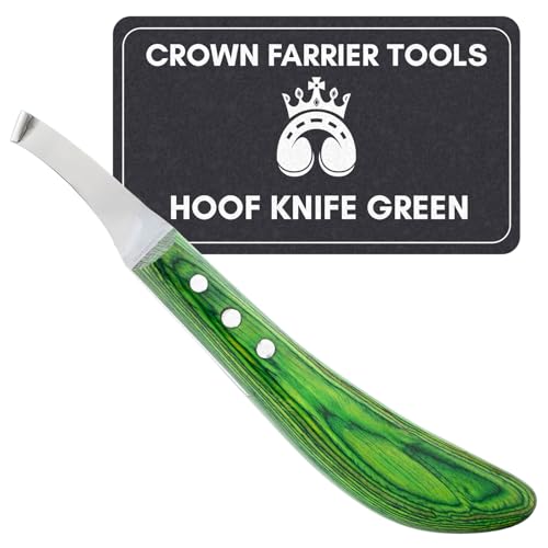 Crown Farrier Tools – Super Sharp Hoof Knife | Stainless Steel Blade with Wooden Handle | Professional Farrier Hoof Trimming Tool for Horses & Equine Hoof Care (Green Right-Hand)