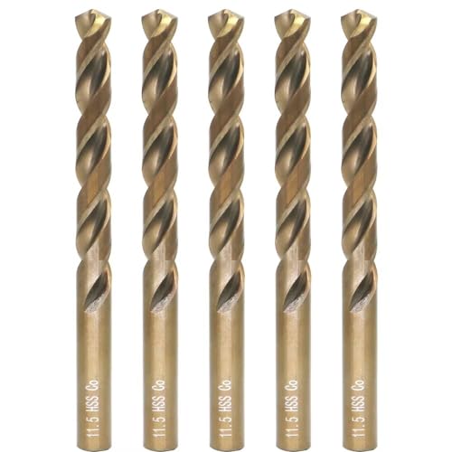 Metric Cobalt Drill Bits 11.5mm 5PCS, M35 high Speed Steel, high Hardness Straight Shank Drill, Mechanical or Hand Drill for Drilling, Suitable for Stainless Steel, Iron, Copper and Aluminum.