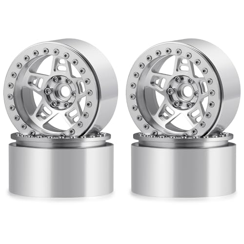 MOHERO 4Pcs 2.2 Extended Beadlock Wheel Rims for 1/10 Axial SCX10 II 90046 and 1/14 MJX 14210 RC Crawler Car Upgrade Part (Silver)