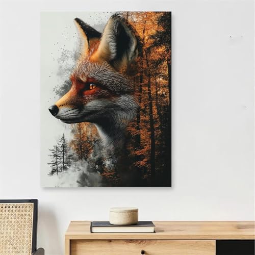 Peinture par numero grand format sans plis toile tendue cadre bois 100x160cm renard