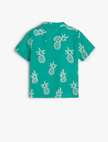 KOTON Erkek Bebek Gömlek Yaka Kısa Kollu Cep Detaylı Baskılı Gömlek, Turkuaz Desenli (6D8), 4/5 Ay - Görsel 3