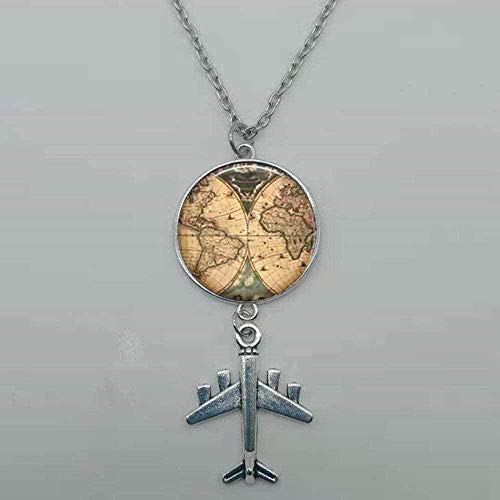 WYDSFWL Collar Mapa del Mundo errante Cubo de Cristal Collar con Colgante Descubrimiento de Viaje Descubrir Collar de Mujer Regalo