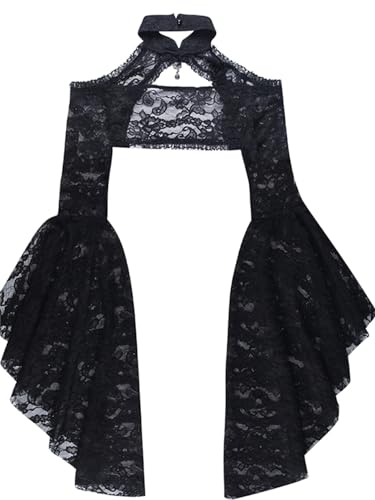 Image of Gothic Bolero Shrug Tops Women Goth Bell Long Sleeve Crop Top