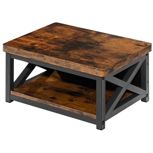 Wooden Step Stool for Bed – 8 Inch Bedside Step Stool for Adults, Anti-Slip Feet, Heavy-Duty Steel Frame, 500 lb Capacity, Step Stool with Storage Shelf – Rustic Brown, Assembly Required