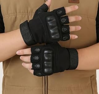 Fingerless Motobike Gloves for Men, Black