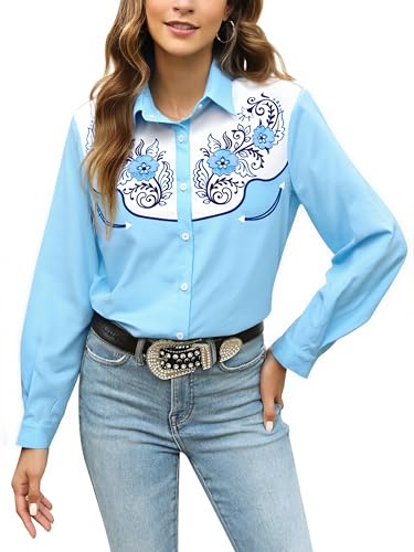 Western Cowboy Shirt Woman Cowgirl Outfits Country Music Top Casual Long Sleeve Button Down Shirts2