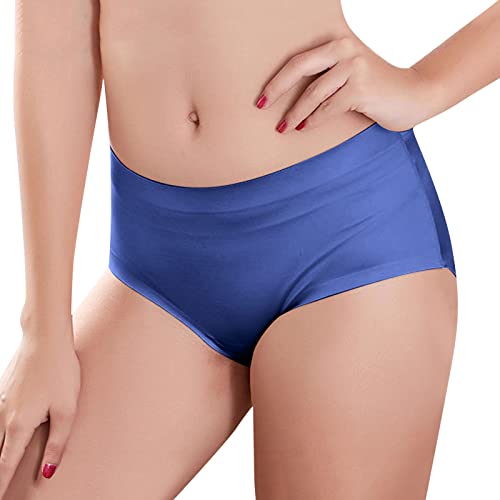 Cocila Bragas Mujer Algodon Talle Alto Braguitas Postparto Cintura Alta Cómodo Grande De Color Sólido para Interior Elástica Sin Costuras Calzoncillos Media (Blue, XXXL) Culotte Tangas Tanga Feo