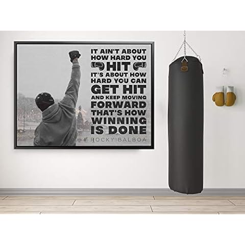 Handmade Canvas Rocky Balboa Quote Canvas Print Motivational Quote Wall Art Boxing Quote Canvas Print Ready to Hang Sylvester Stallone Design, 36 in x 24 in Modern Black Framed Cover