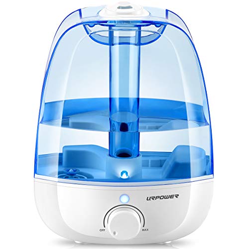 URPOWER Humidifiers, 3 Litres Ultrasonic Cool Mist Humidifier with Night Light, Sleep Mode, Adjustable Mist Vent and Mist Output, Waterless Auto off Humidifiers for Bedroom, Baby Room, Office