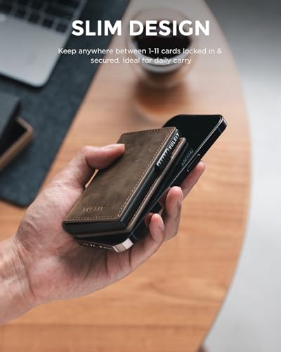 Image of VULKIT Minimalist Card Holder Wallet Premium Pull-Up Leather Pop Up Cards RFID Protection Holds Up to 10 Cards, Magnetic Closure