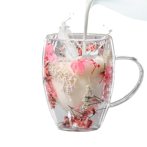 Qoukonao Tasses à café en verre à double paroi de 350 ml, tasses à café isothermes avec poignées, tasses à café résistantes à la chaleur pour lait, chocolat, thé, jus, café, boissons chaudes et