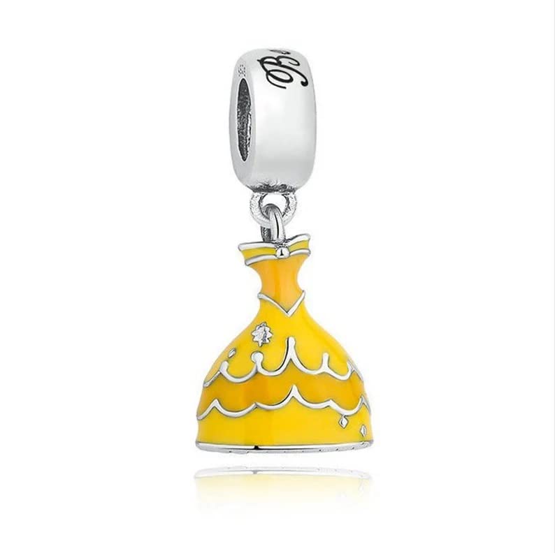 Beauty and the Beast Belle Dress Charm in Sterling Silver 925 Compatible  with Pandora Charms,and Many Other UK Charm