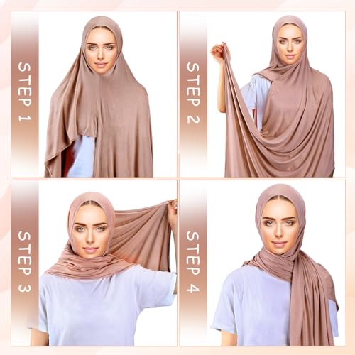 Handepo Instant Jersey Hijab for Women Muslim Head Scarf Lightweight Long Soft Hijab Shawl Stretch Scarf Wrap(Multicolor,6 Pcs)4