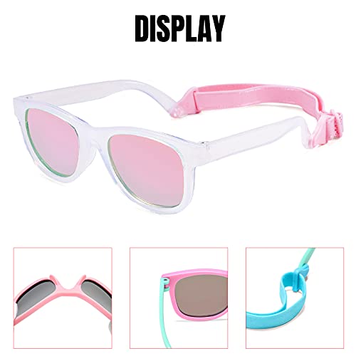 Polarized Sunglasses For Baby With Strap 100% Uv Protection Shades For Toddler Girls Boys Age 0-24 Months(Opal Frame/Pink Mirror) #TOP2