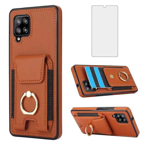 Coque Samsung Galaxy A42 5G Asuwish marron avec protège-écran et porte-carte