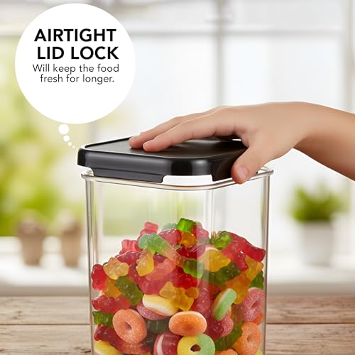Image of Plastic Airtight Containers Set For Kitchen Storage And Containers Box For Pantry Organization And Container (1100ml, Black And Transparent) Set of 6