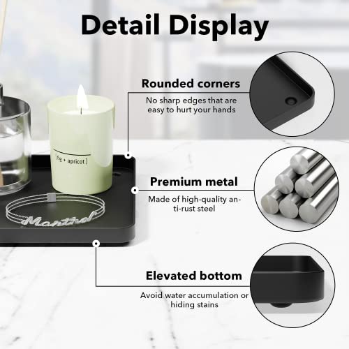 Vanity Trays For Bathroom, Counter, Kitchen, 8.3"×5.1" Metal Holder For Paper, Towel, Napkin, Soap, Perfume, Key, Candle, Serving, Bath Accessories Home Decorative Organizer, Black,1 Pack #TOP3