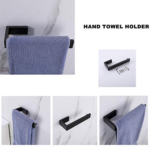 DOCNACHT Premium Stainless Steel 4 Pieces Bathroom Hardware Accessories Set Wall Mounted Towel Bar Towel Holder Robe Hook Toilet Paper Holder , Matte Black